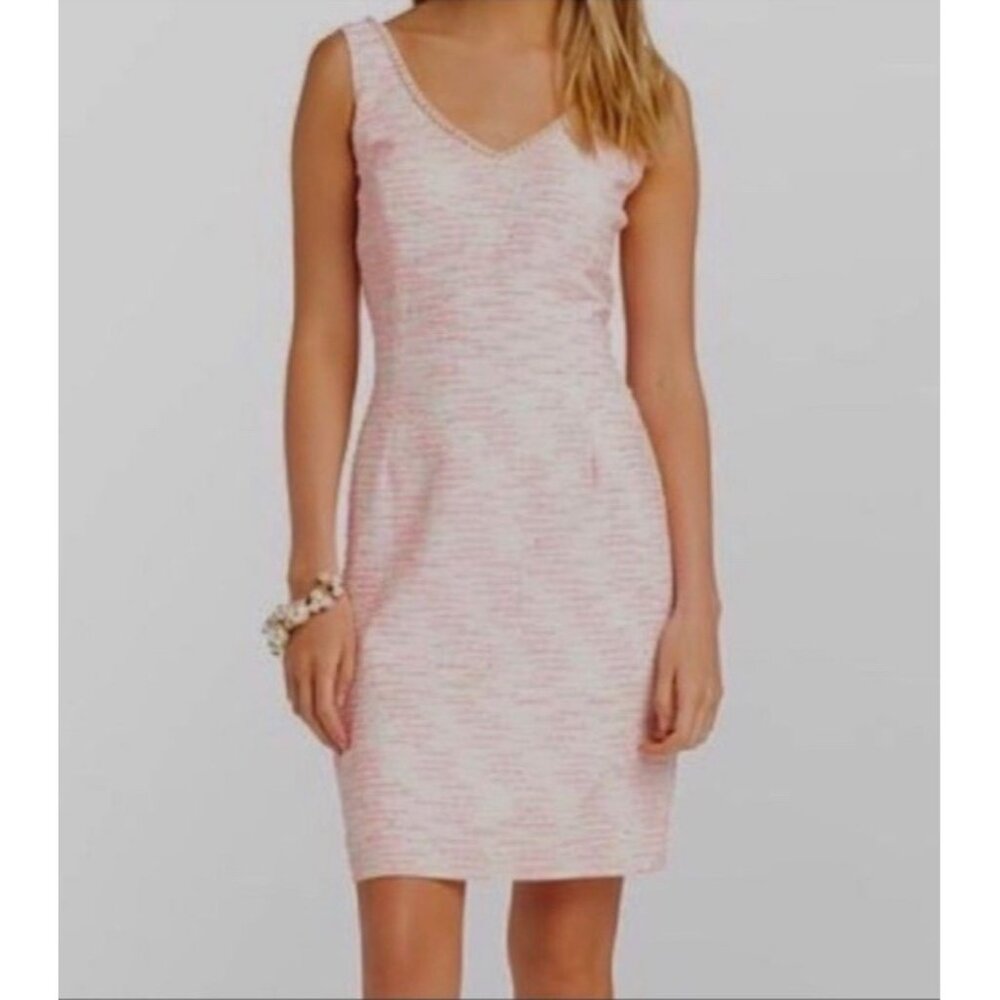 Lilly Pulitzer Laidley Sheath Dress Pink Tweed Boucle Pearl V-Neck Sz 4 NEW $278